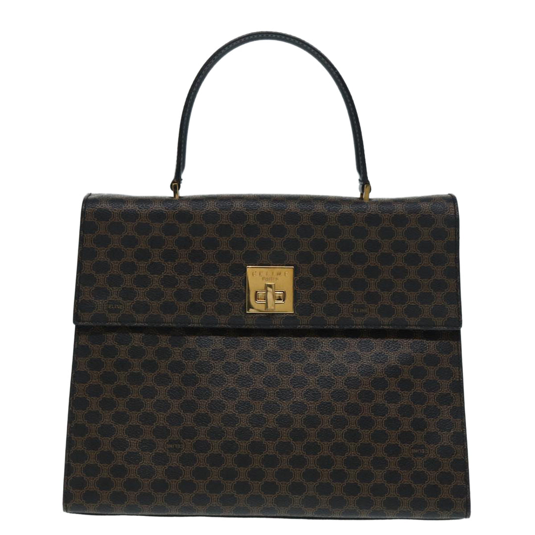 Celine Macadam Canvas Hand Bag PVC Leather 2way Brown Black Auth 87641A