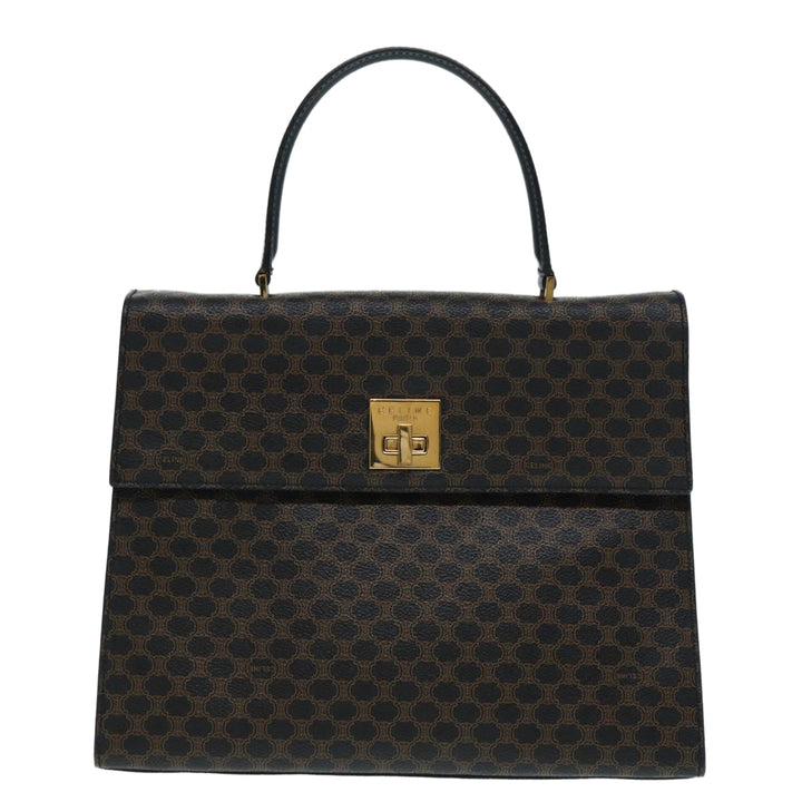 Celine Macadam Canvas Hand Bag PVC Leather 2way Brown Black Auth 87641A