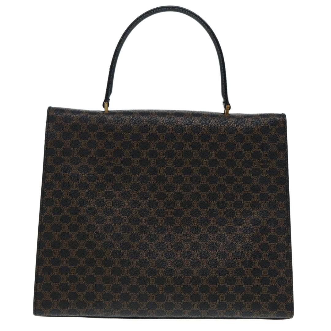 Celine Macadam Canvas Hand Bag PVC Leather 2way Brown Black Auth 87641A