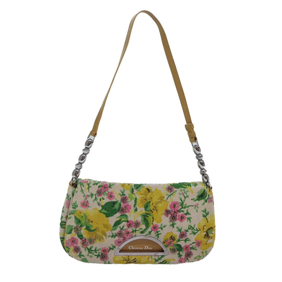 CHRISTIAN Top quality Dior Flower Shoulder Bag Canvas Beige Yellow Auth 87650