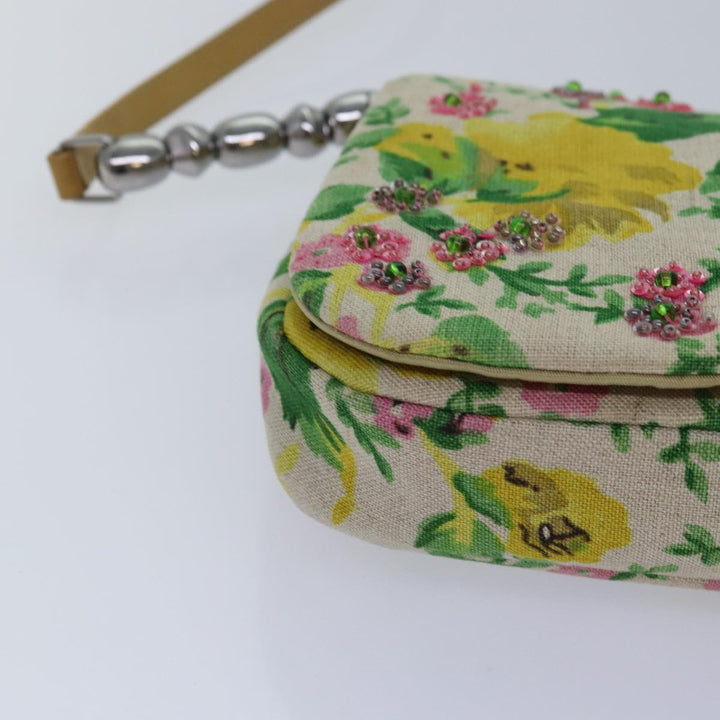 CHRISTIAN Top quality Dior Flower Shoulder Bag Canvas Beige Yellow Auth 87650