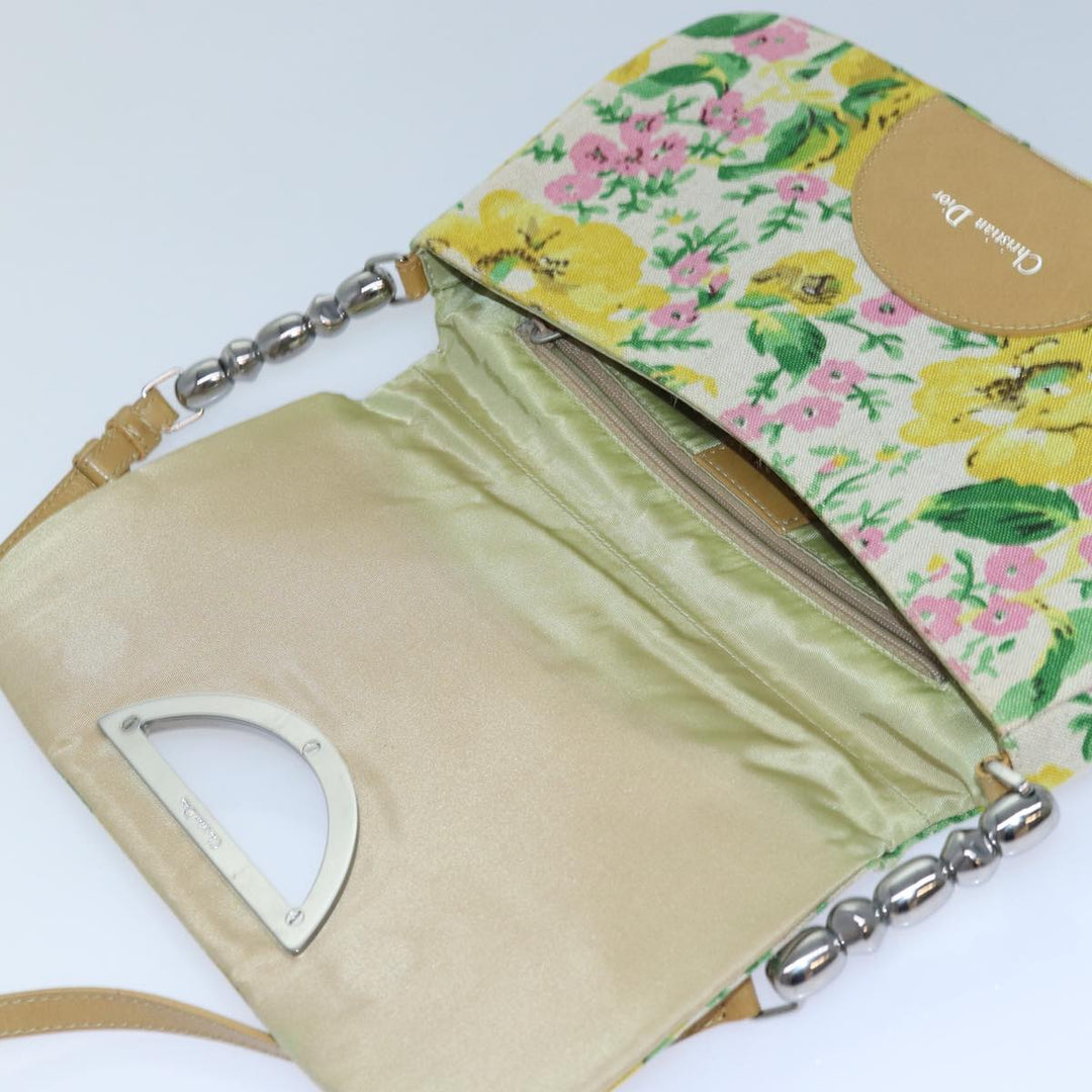 CHRISTIAN Top quality Dior Flower Shoulder Bag Canvas Beige Yellow Auth 87650