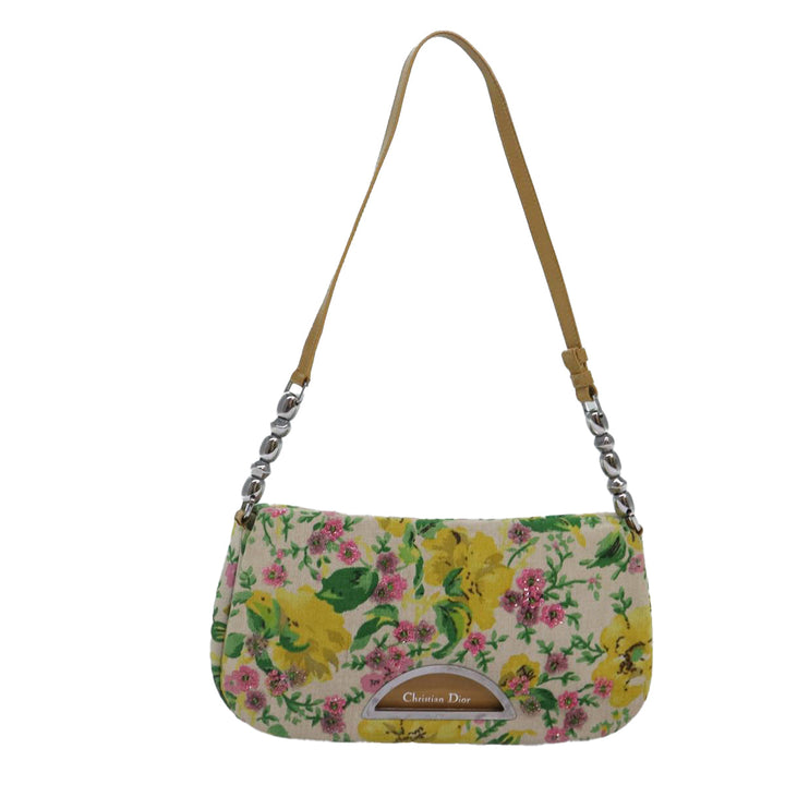 CHRISTIAN Top quality Dior Flower Shoulder Bag Canvas Beige Yellow Auth 87650