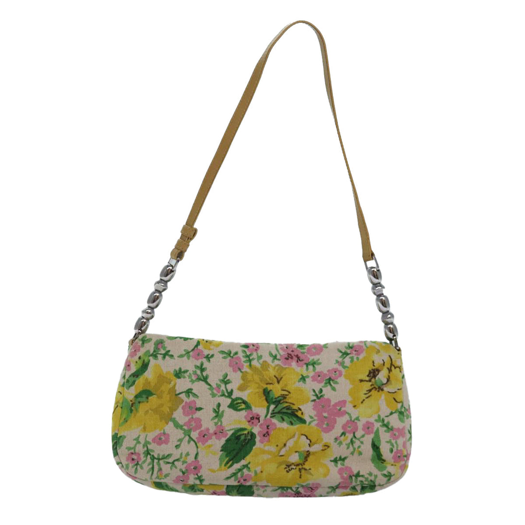 CHRISTIAN Top quality Dior Flower Shoulder Bag Canvas Beige Yellow Auth 87650