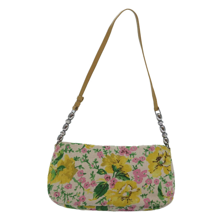 CHRISTIAN Top quality Dior Flower Shoulder Bag Canvas Beige Yellow Auth 87650