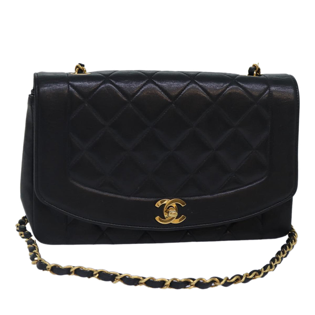 Chanel Diana Matelasse Chain Shoulder Bag Lamb Skin Black CC Auth 87740A