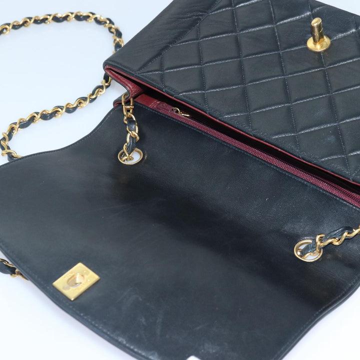 Chanel Diana Matelasse Chain Shoulder Bag Lamb Skin Black CC Auth 87740A