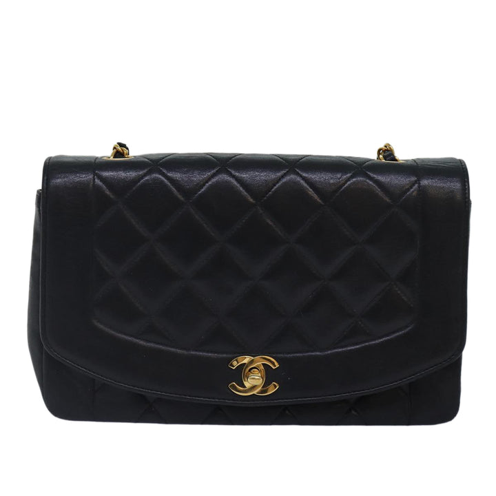 Chanel Diana Matelasse Chain Shoulder Bag Lamb Skin Black CC Auth 87740A