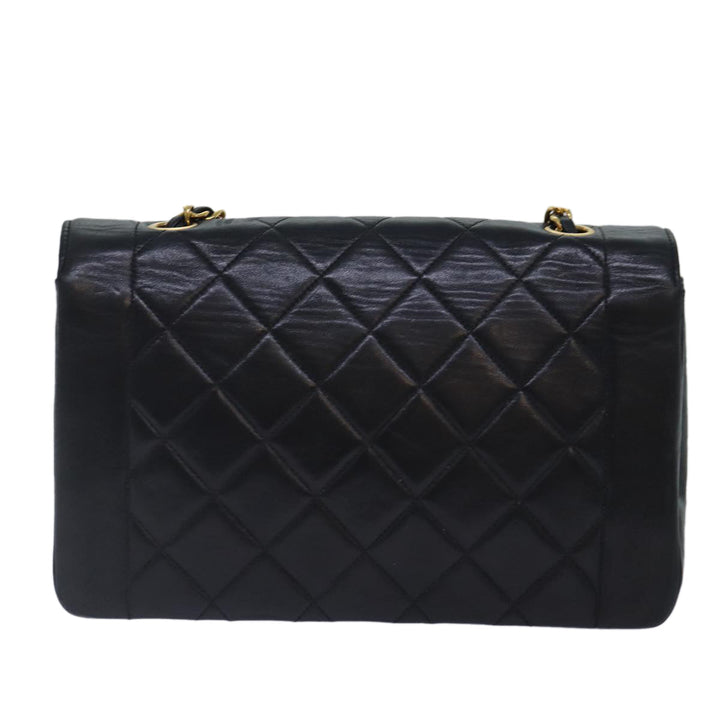 Chanel Diana Matelasse Chain Shoulder Bag Lamb Skin Black CC Auth 87740A