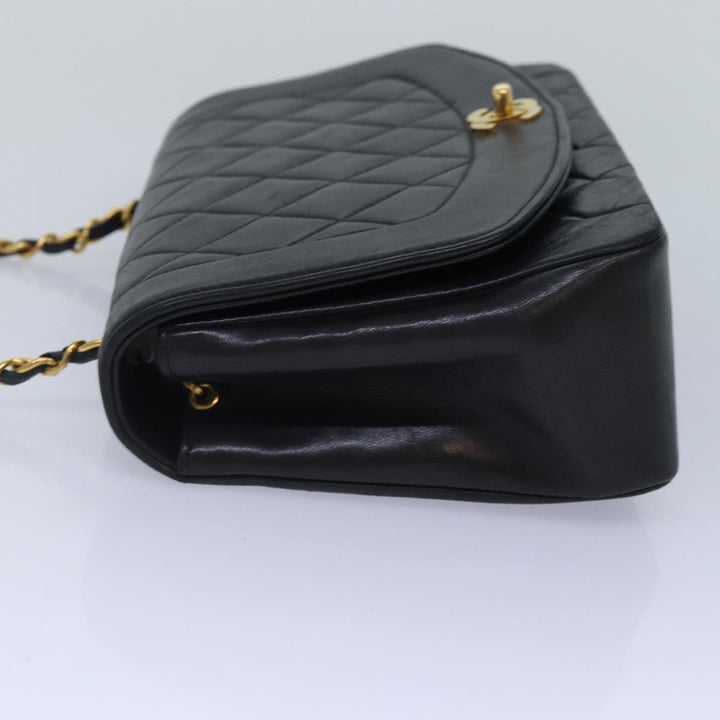 Chanel Diana Matelasse Chain Shoulder Bag Lamb Skin Black CC Auth 87740A