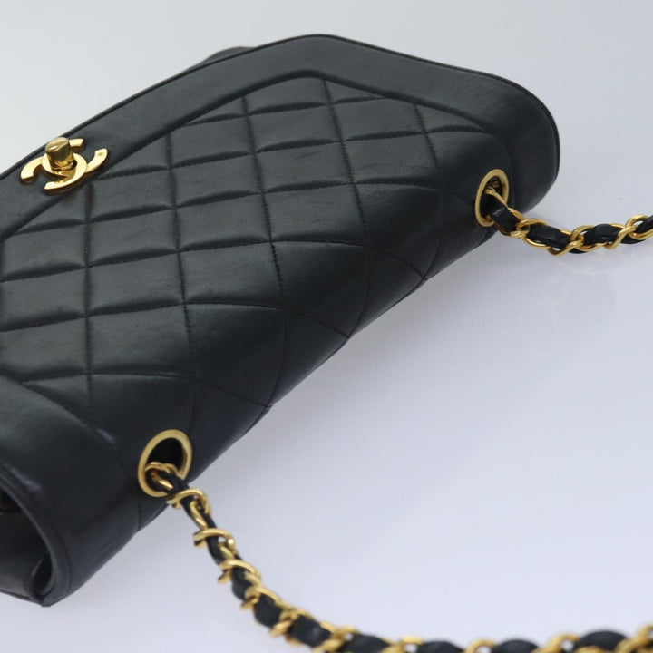 Chanel Diana Matelasse Chain Shoulder Bag Lamb Skin Black CC Auth 87740A