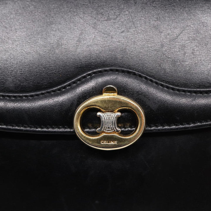 Celine Shoulder Bag Leather Black Gold Auth 87745