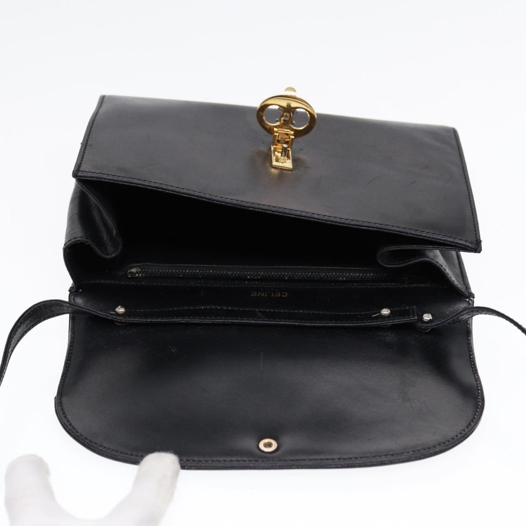 Celine Shoulder Bag Leather Black Gold Auth 87745
