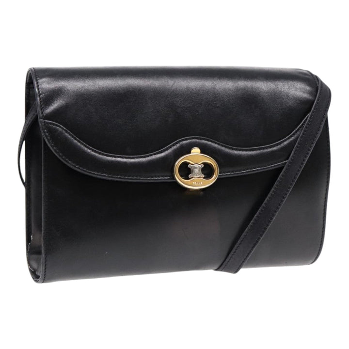 Celine Shoulder Bag Leather Black Gold Auth 87745