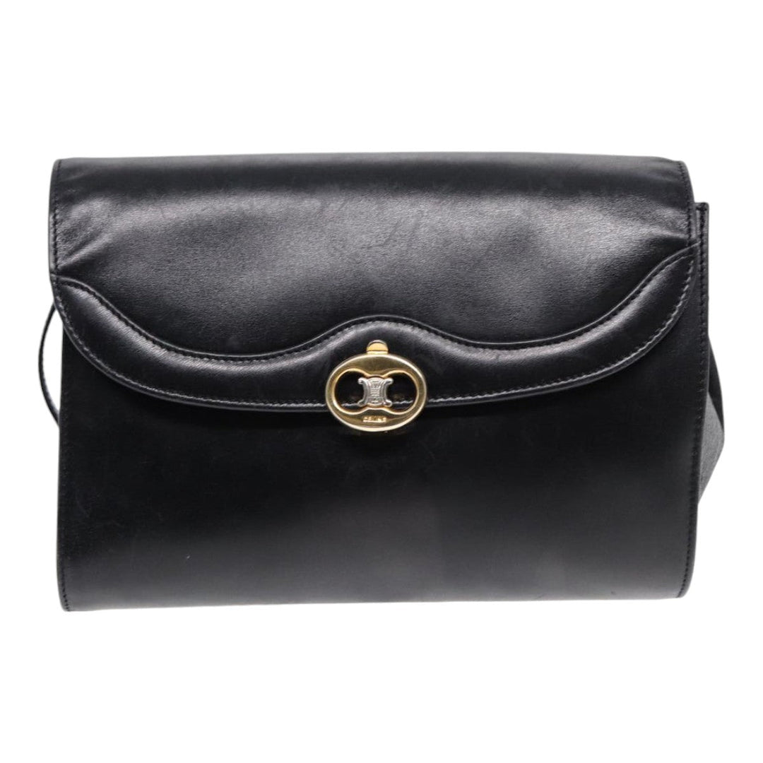 Celine Shoulder Bag Leather Black Gold Auth 87745