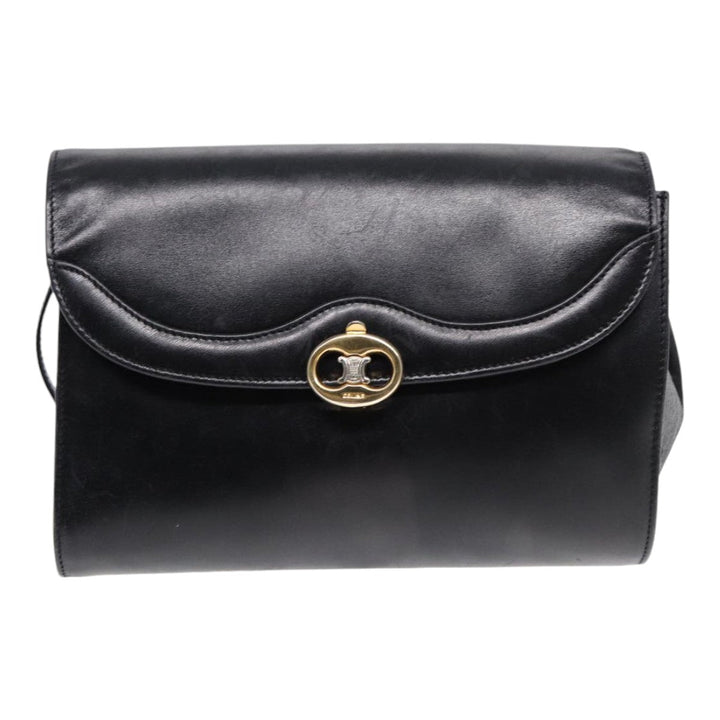 Celine Shoulder Bag Leather Black Gold Auth 87745