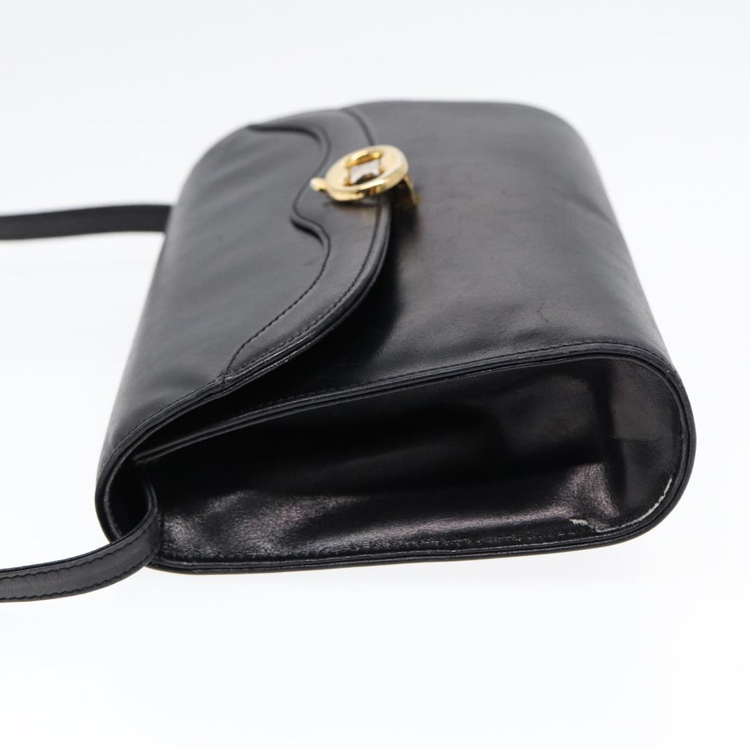Celine Shoulder Bag Leather Black Gold Auth 87745