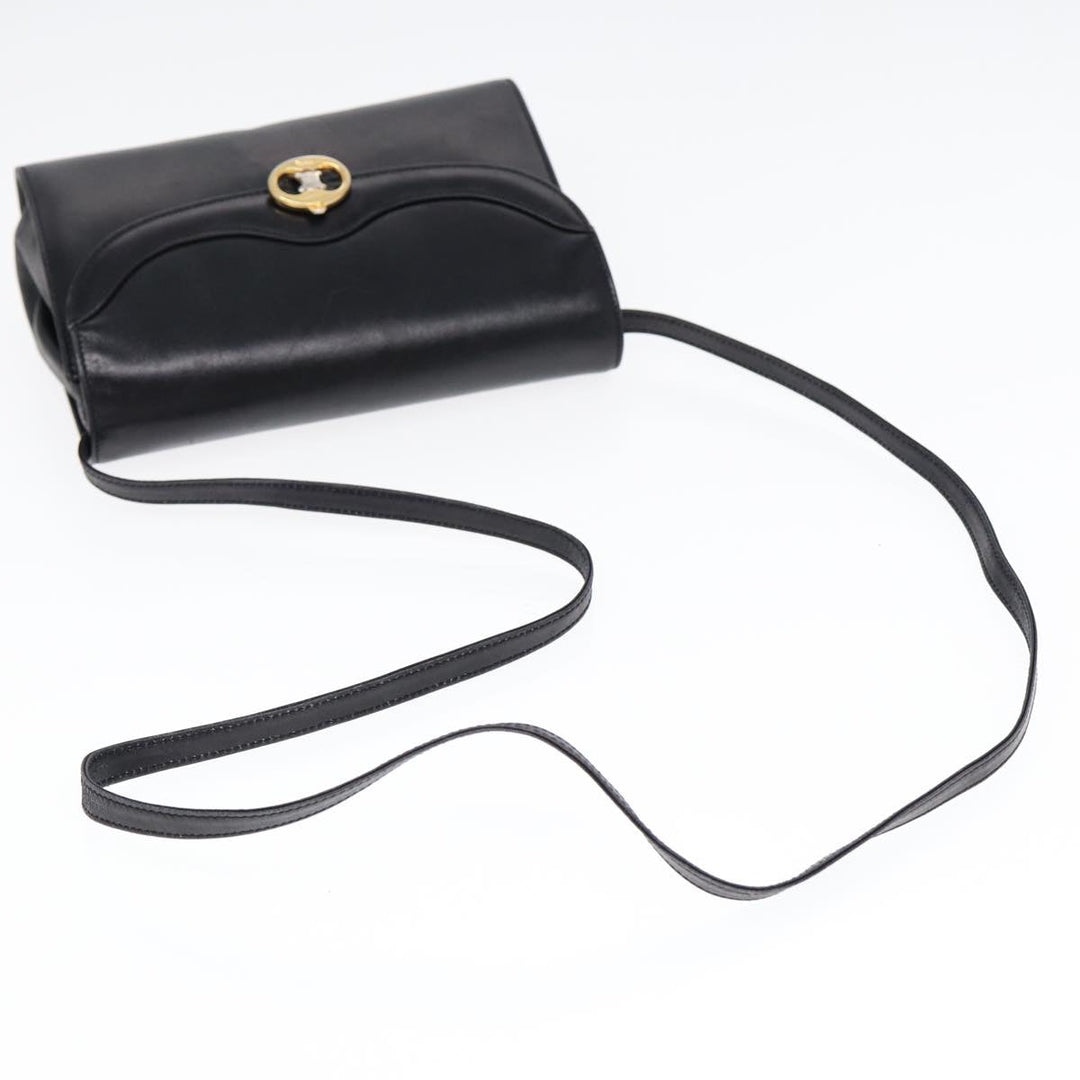 Celine Shoulder Bag Leather Black Gold Auth 87745