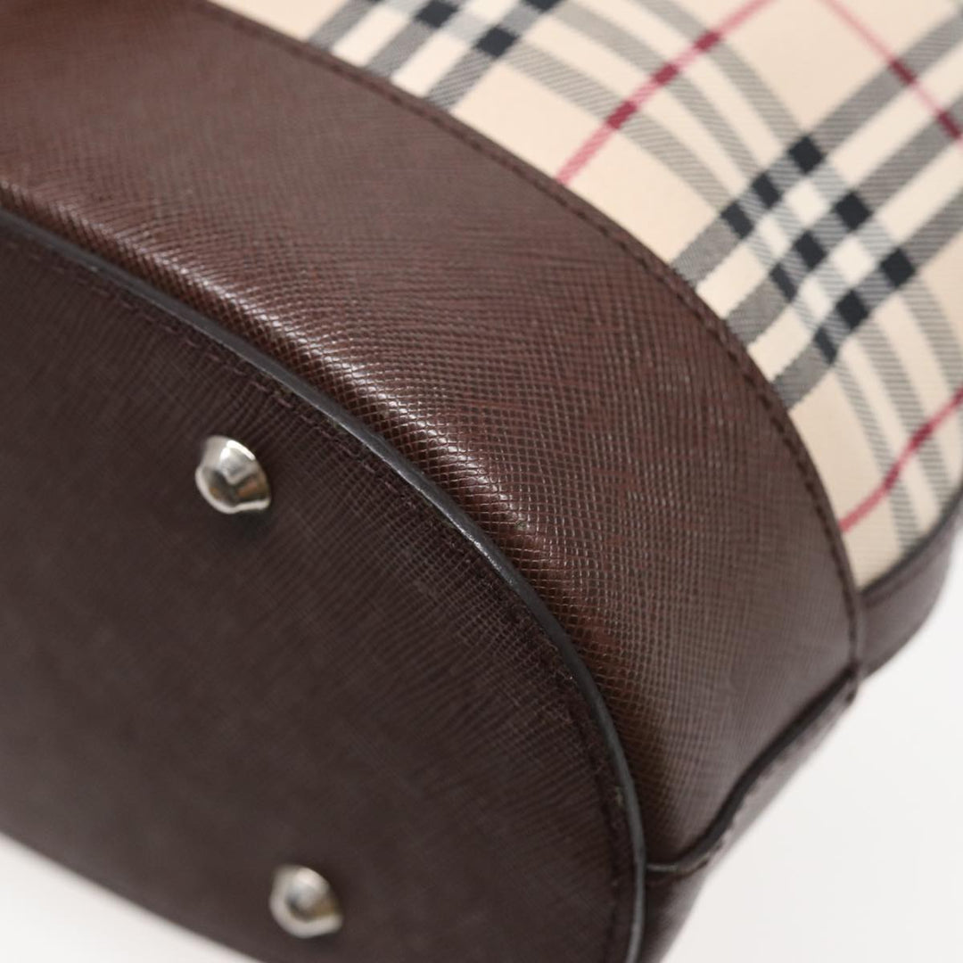 Burberry Nova Check Tote Bag Canvas Beige Brown Silver Auth 87766