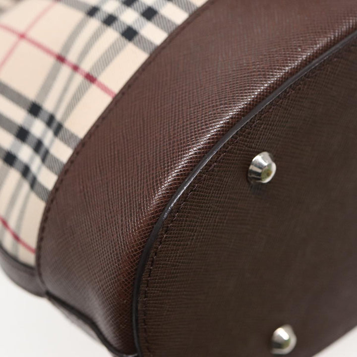 Burberry Nova Check Tote Bag Canvas Beige Brown Silver Auth 87766