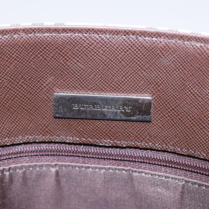 Burberry Nova Check Tote Bag Canvas Beige Brown Silver Auth 87766