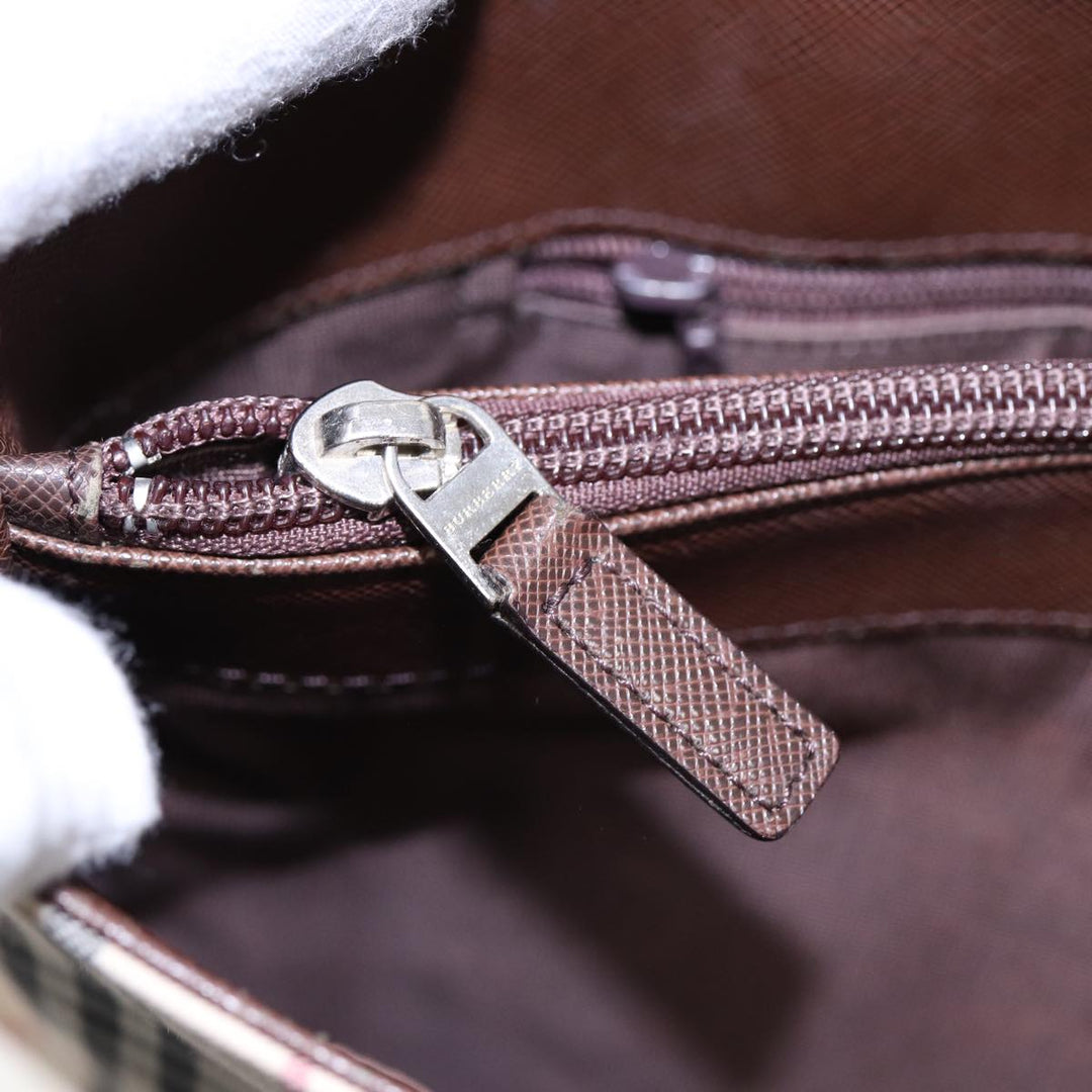 Burberry Nova Check Tote Bag Canvas Beige Brown Silver Auth 87766