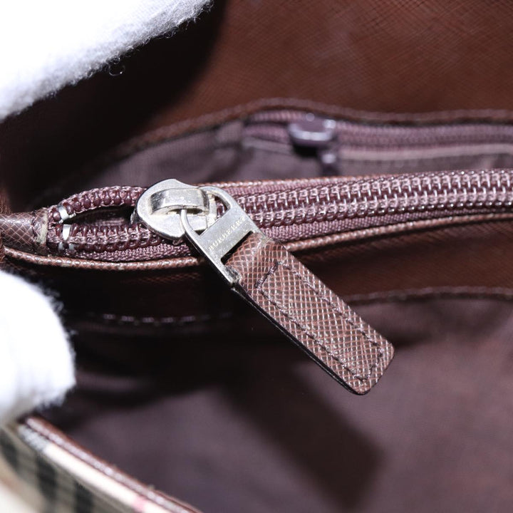 Burberry Nova Check Tote Bag Canvas Beige Brown Silver Auth 87766