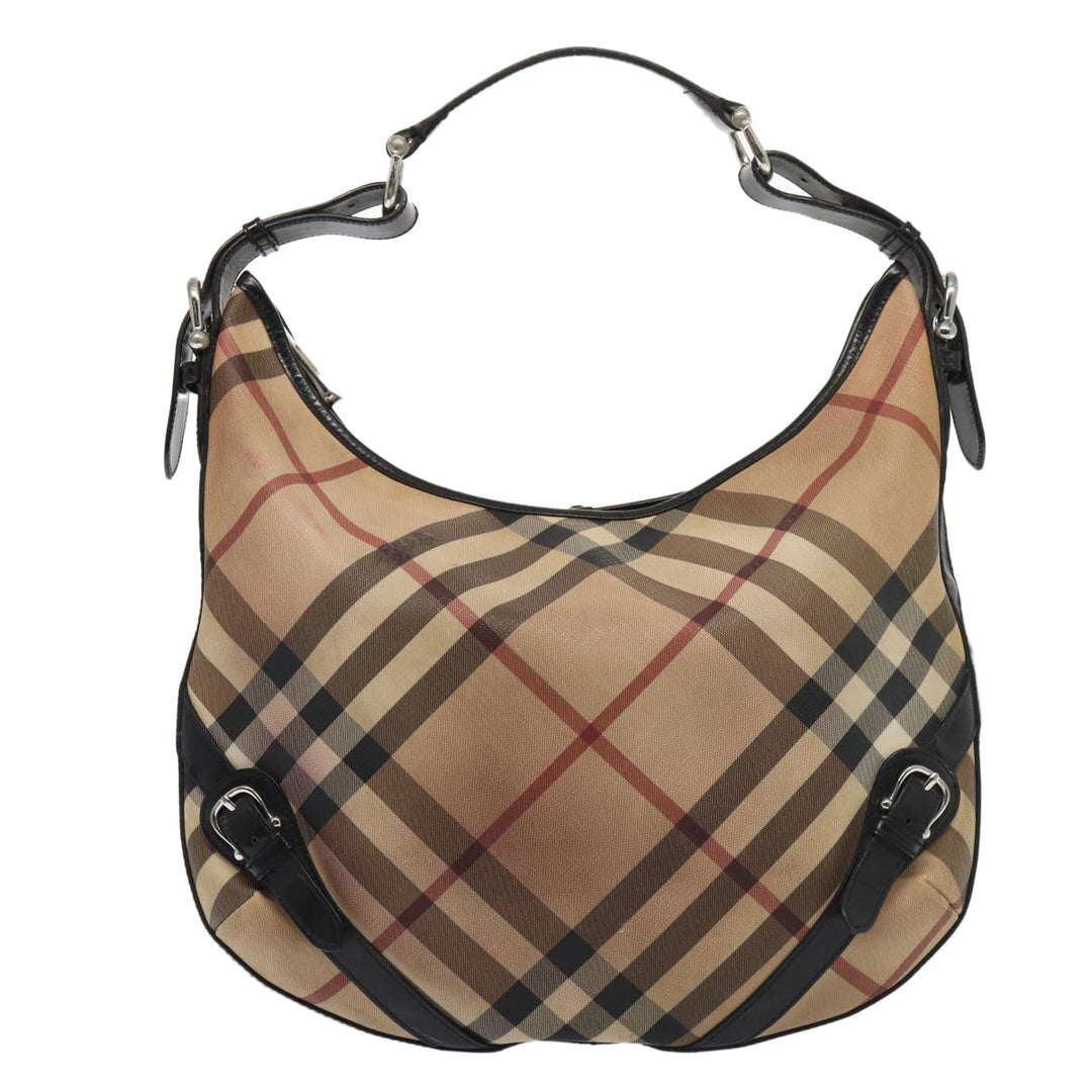 Burberry Nova Check Shoulder Bag Beige Black Silver Auth 87777
