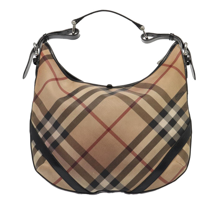 Burberry Nova Check Shoulder Bag Beige Black Silver Auth 87777
