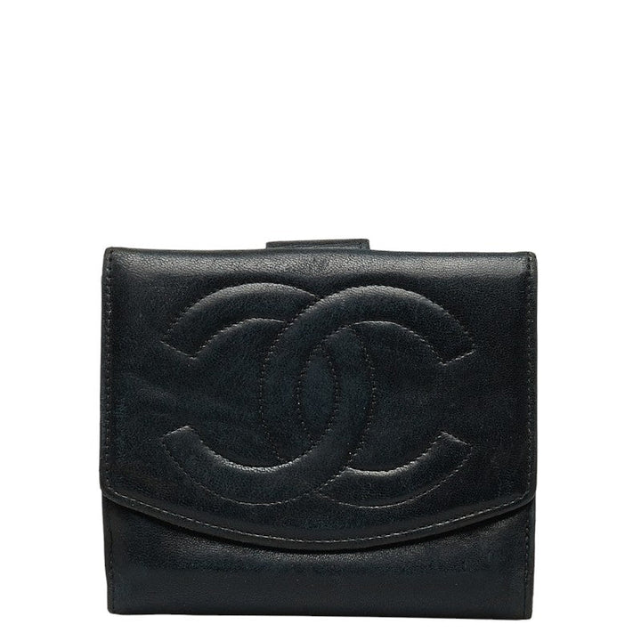 Top Quality Chanel DECACOCO Double Hook Fed Wallet Black Leather  CHANEL