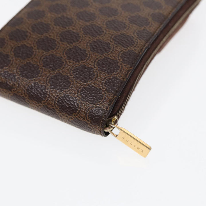 Celine Macadam Canvas Shoulder Wallet PVC Leather Gold Brown Auth 87855