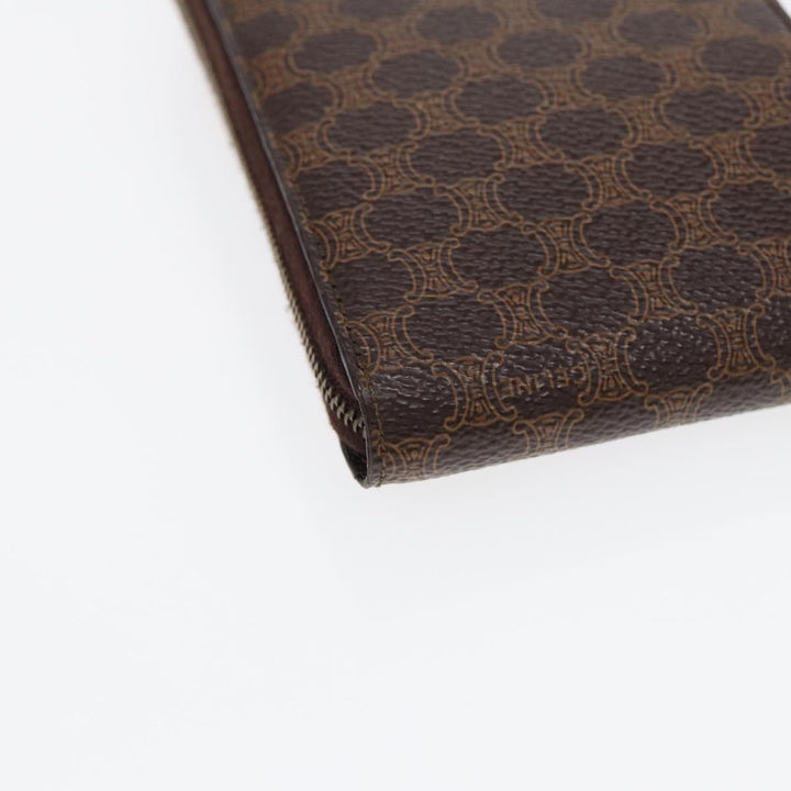 Celine Macadam Canvas Shoulder Wallet PVC Leather Gold Brown Auth 87855