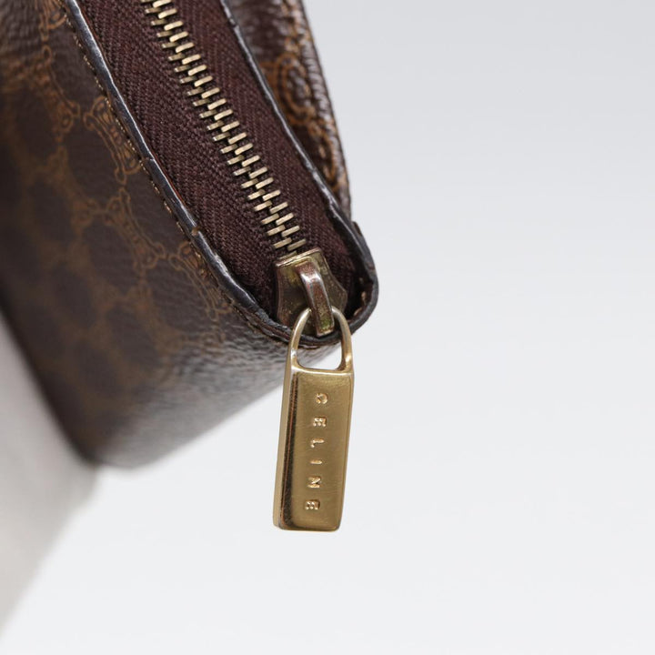 Celine Macadam Canvas Shoulder Wallet PVC Leather Gold Brown Auth 87855