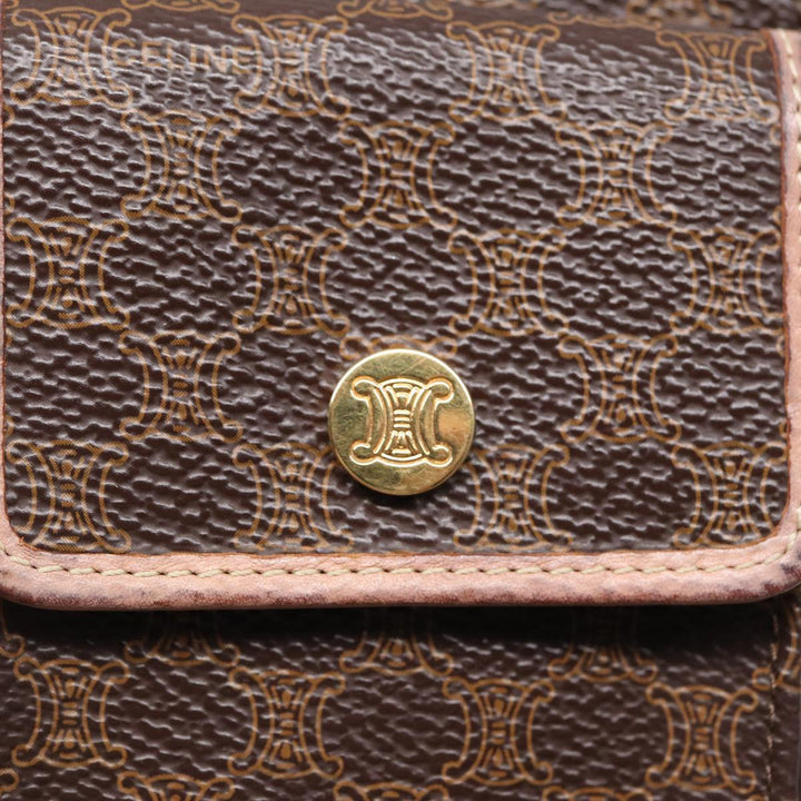 Celine Macadam Canvas Shoulder Wallet PVC Leather Gold Brown Auth 87855