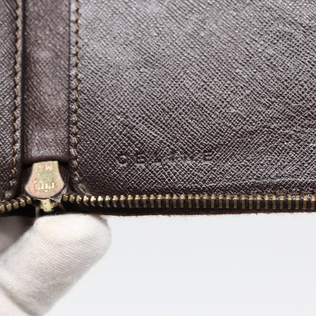 Celine Macadam Canvas Shoulder Wallet PVC Leather Gold Brown Auth 87855