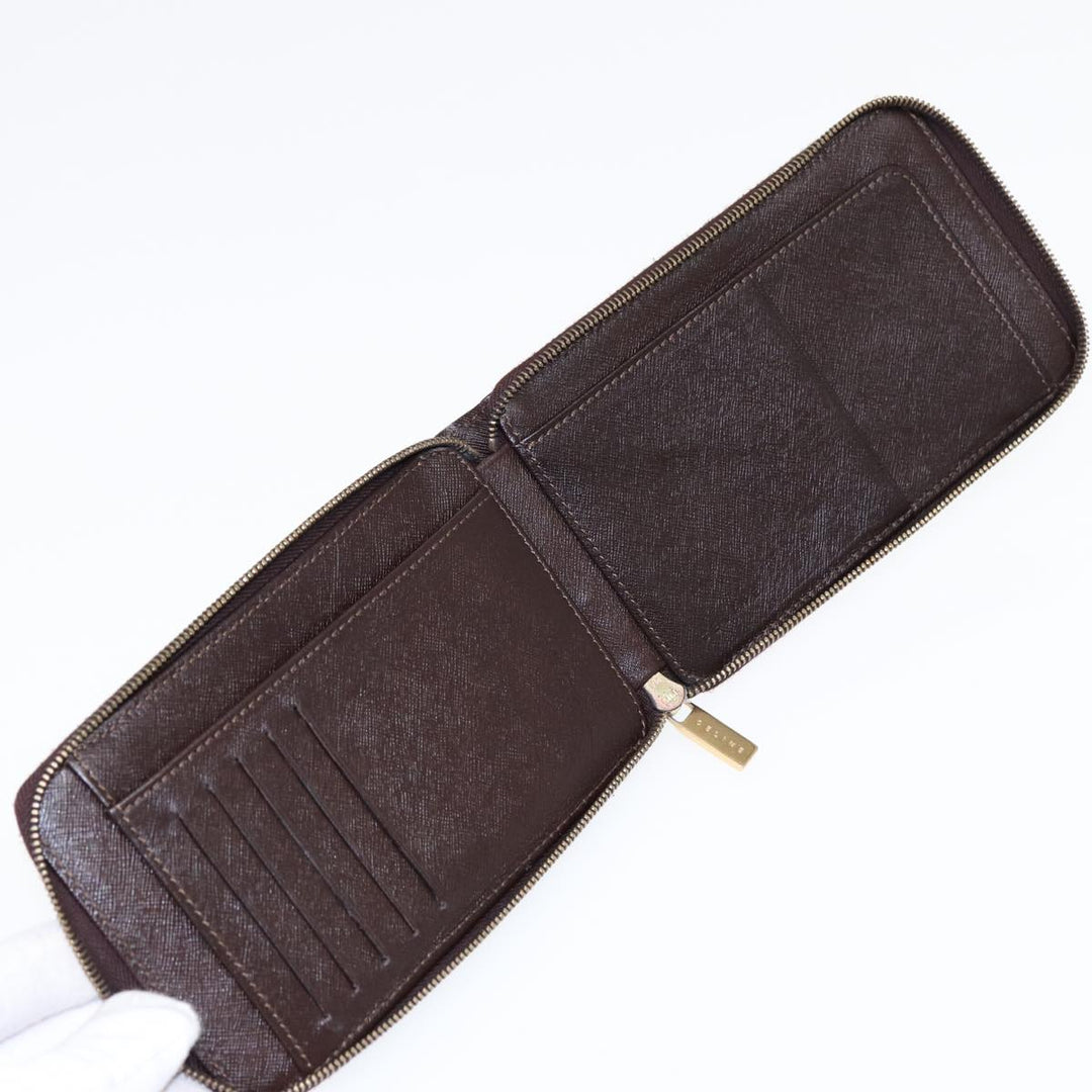 Celine Macadam Canvas Shoulder Wallet PVC Leather Gold Brown Auth 87855
