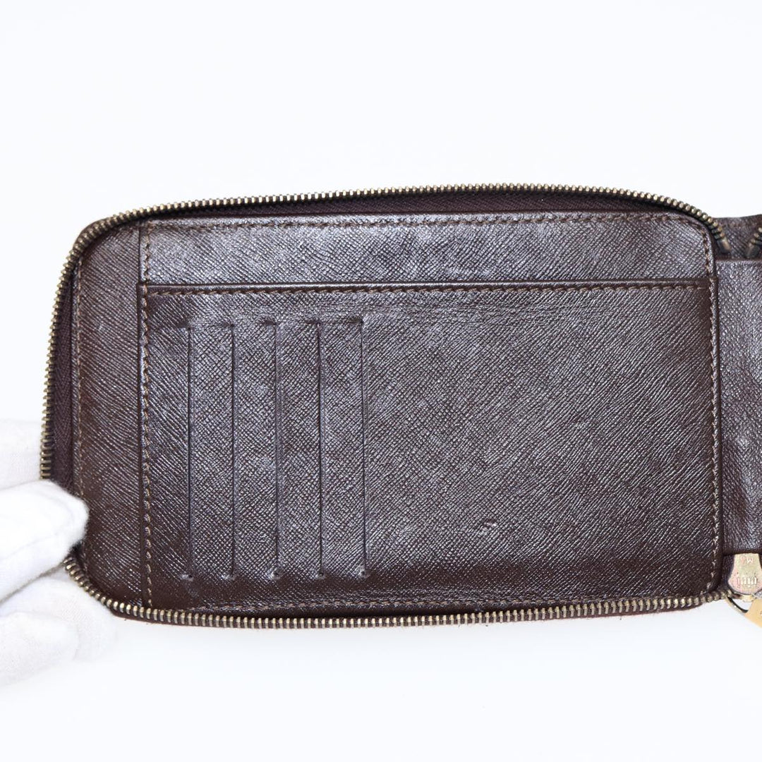 Celine Macadam Canvas Shoulder Wallet PVC Leather Gold Brown Auth 87855