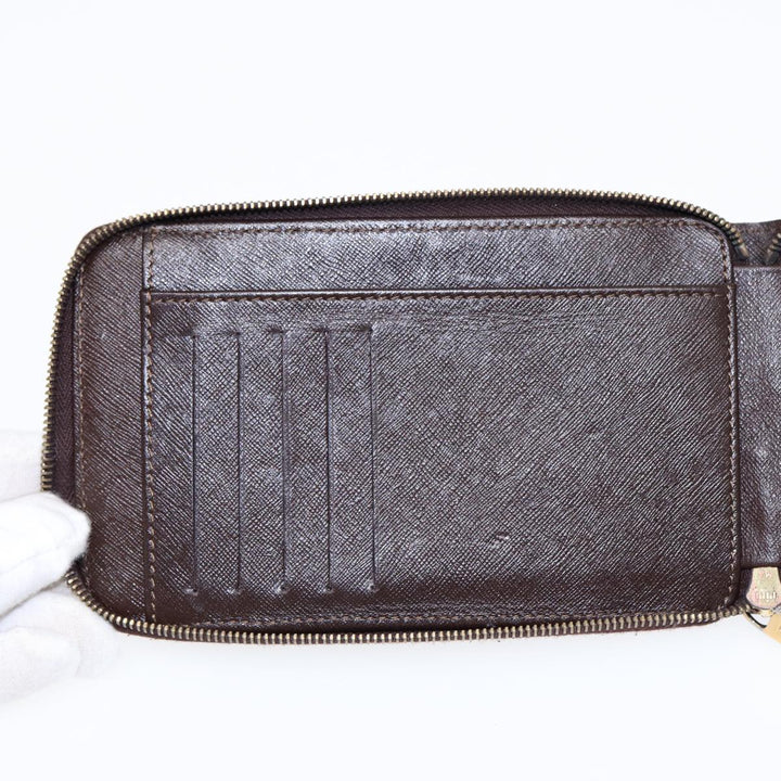 Celine Macadam Canvas Shoulder Wallet PVC Leather Gold Brown Auth 87855
