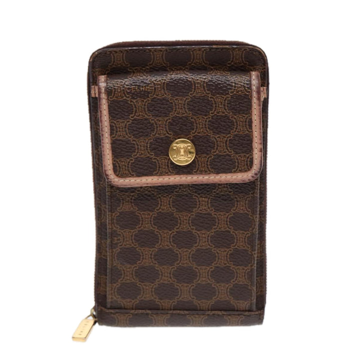 Celine Macadam Canvas Shoulder Wallet PVC Leather Gold Brown Auth 87855