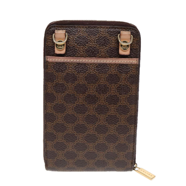 Celine Macadam Canvas Shoulder Wallet PVC Leather Gold Brown Auth 87855