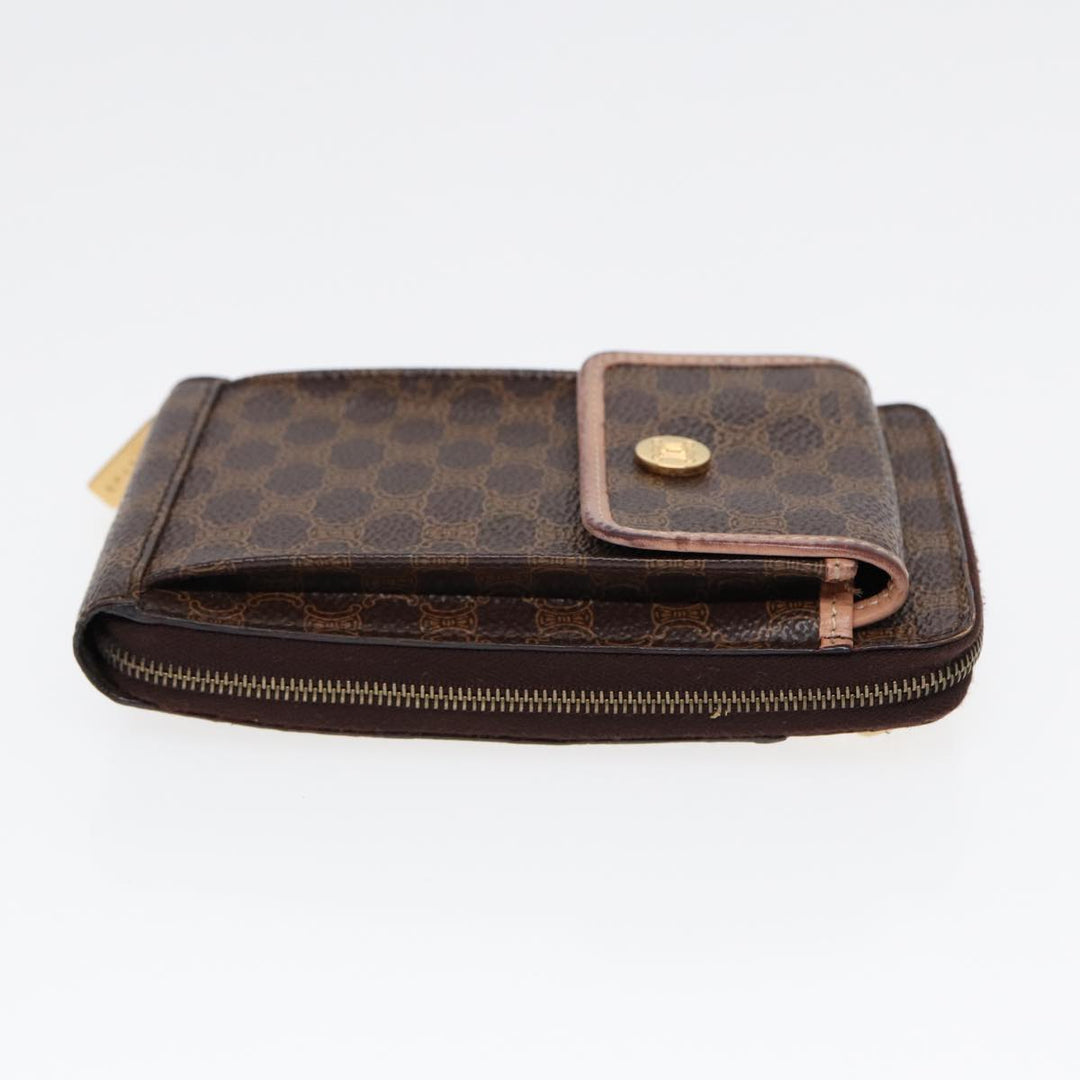 Celine Macadam Canvas Shoulder Wallet PVC Leather Gold Brown Auth 87855