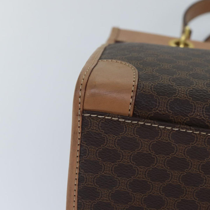 Celine Macadam Canvas Hand Bag PVC Leather Brown Gold Auth 87901