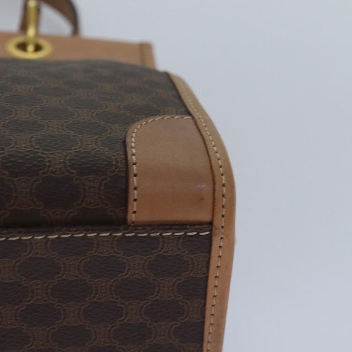 Celine Macadam Canvas Hand Bag PVC Leather Brown Gold Auth 87901