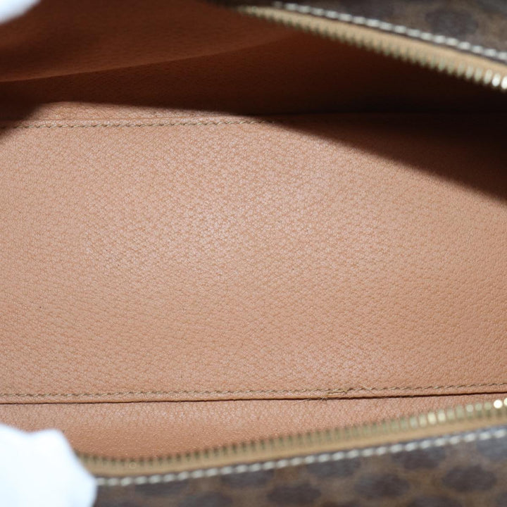 Celine Macadam Canvas Hand Bag PVC Leather Brown Gold Auth 87901