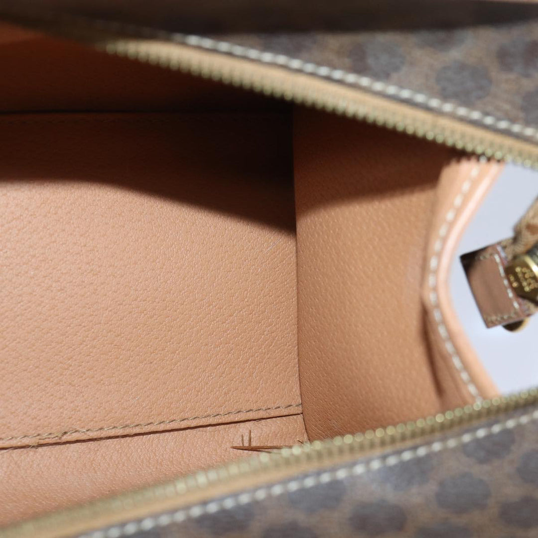 Celine Macadam Canvas Hand Bag PVC Leather Brown Gold Auth 87901