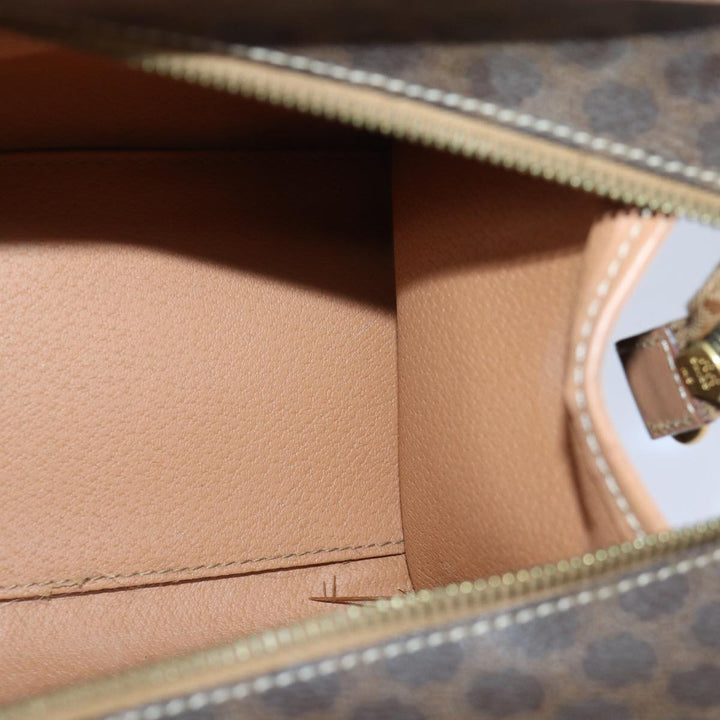 Celine Macadam Canvas Hand Bag PVC Leather Brown Gold Auth 87901