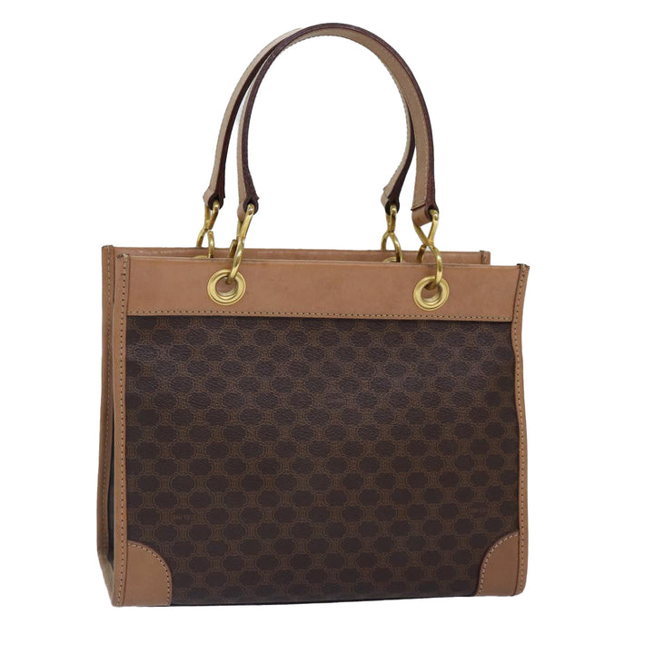 Celine Macadam Canvas Hand Bag PVC Leather Brown Gold Auth 87901