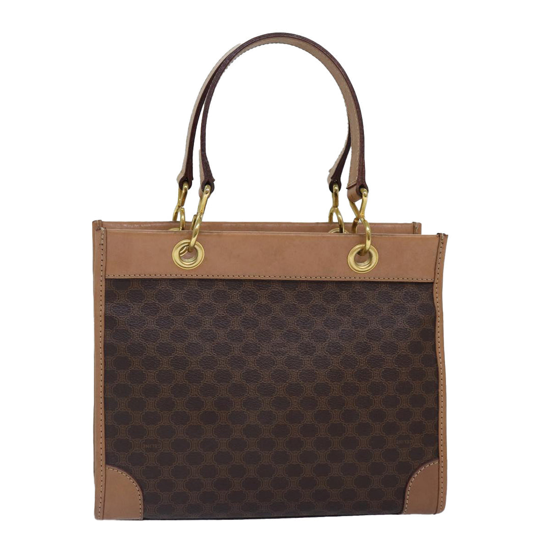 Celine Macadam Canvas Hand Bag PVC Leather Brown Gold Auth 87901