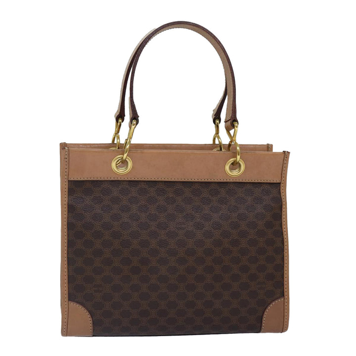 Celine Macadam Canvas Hand Bag PVC Leather Brown Gold Auth 87901