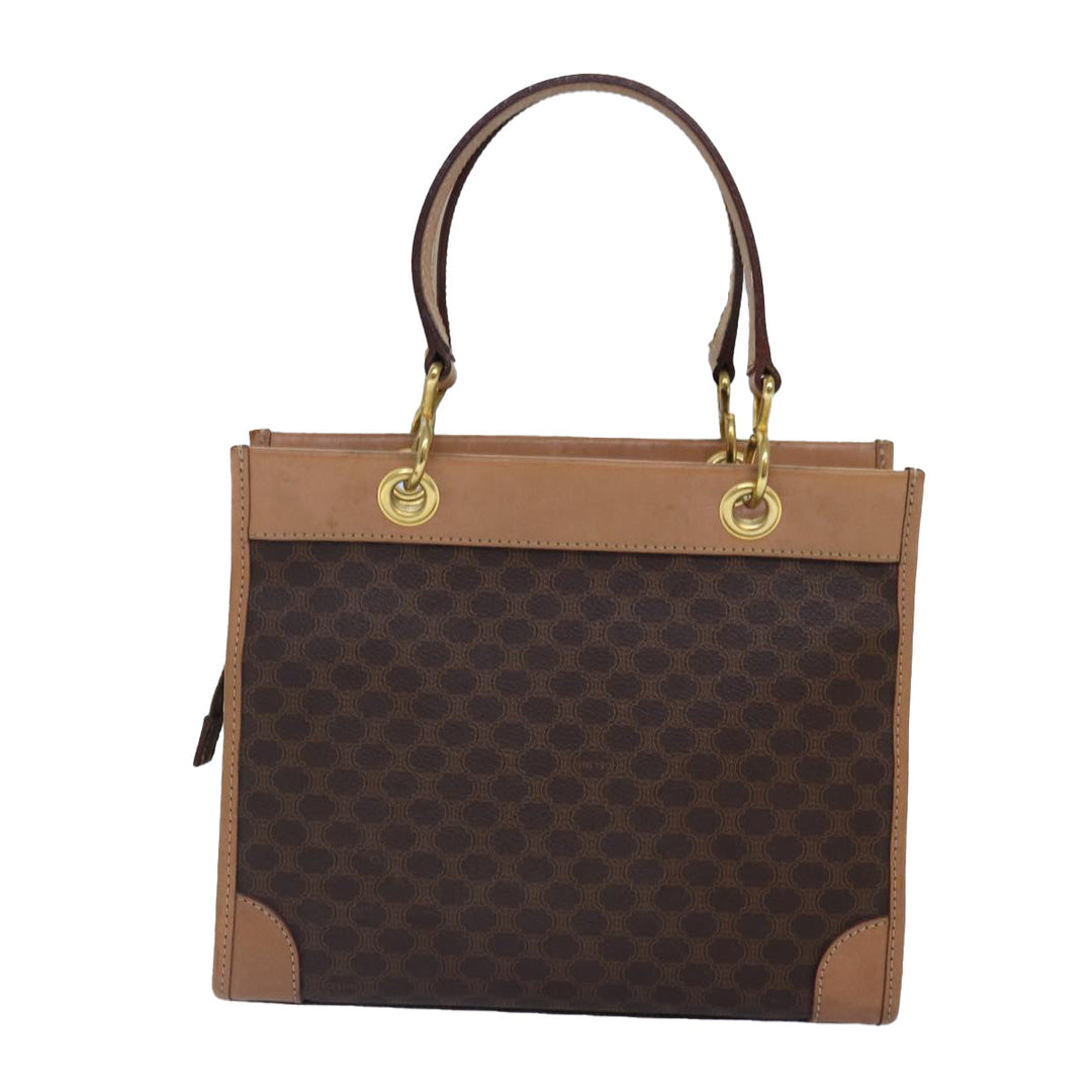 Celine Macadam Canvas Hand Bag PVC Leather Brown Gold Auth 87901